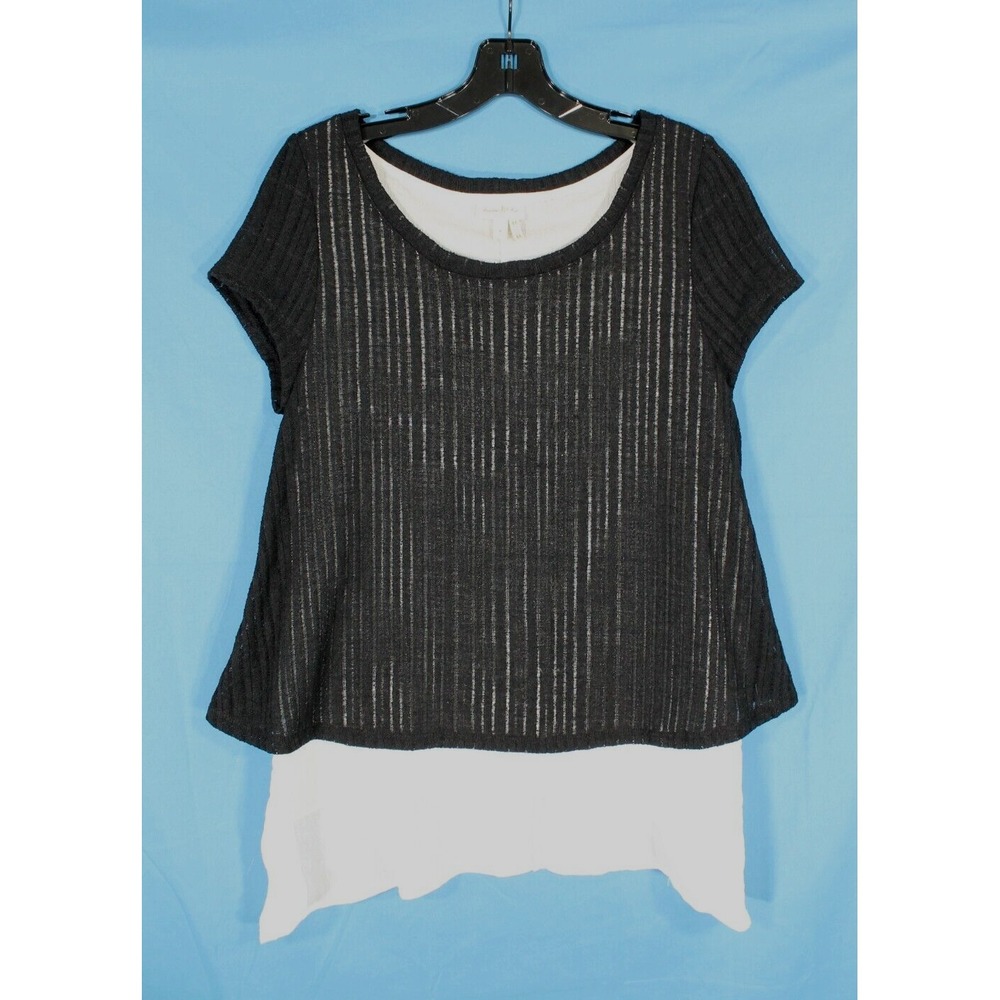 MEADOW RUE By Anthropologie FARIA Layered BLACK RIBBED Pullover BLOUSE/TOP Sz S
